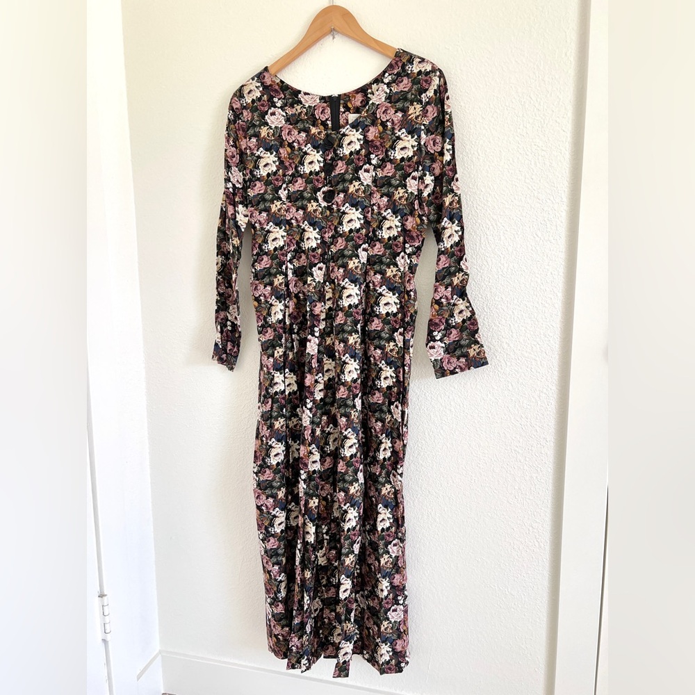 VINTAGE EXPRESS floral long sleeve rosette romper jumpsuit / size 9/10